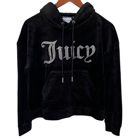 Juicy Couture | Oversized Big Bling Velour Hoodie in Black Licorice - Sz M (NWT) - Picture 1 of 9